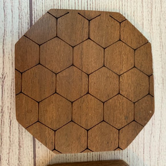 Artisan Market Bark Wood Hexagon Coasters with Honeycomb Pattern Set of 4 - Picture 3 of 9
